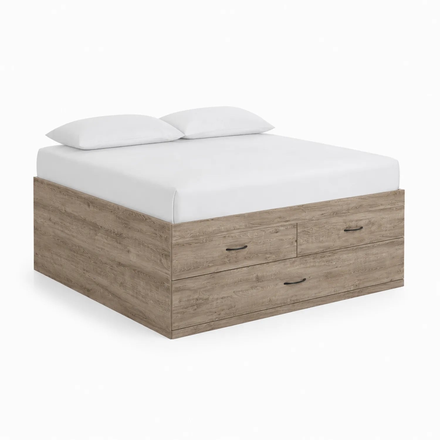 Letto matrimoniale con contenitori in legno laminato con cassetti