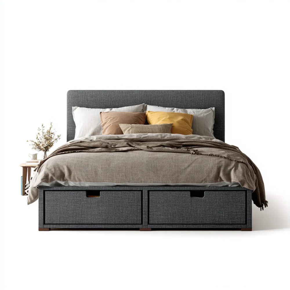Double Bed with Storage Linen Upholstered 200x160 cm - Dark Gray - Contemporary Design