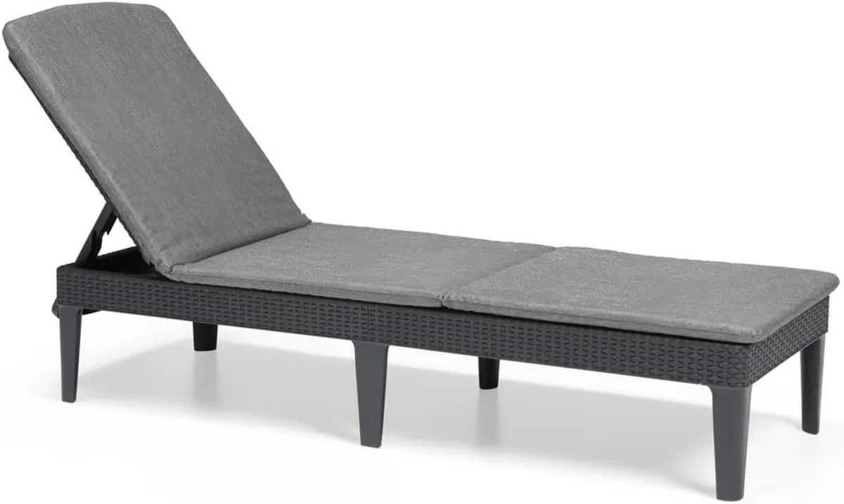 Lettino Prendisole Jaipur da Esterno con Schienale Regolabile, Ideale per Giardino e Piscina, Inclusi Cuscino e Struttura in Grafite, 58x187.5x29 cm