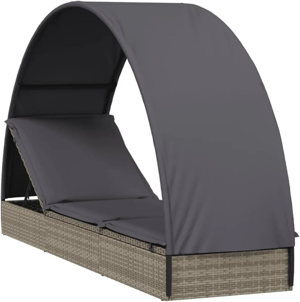 Lettino Prendisole in Polyrattan Grigio con Baldacchino, Regolabile per Esterni, Inclusi Cuscini, Telaio Robusto