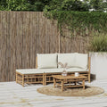 Set da Giardino in Bambù con Cuscini Crema, 3 Pezzi - Elegante Arredo per Terrazza
