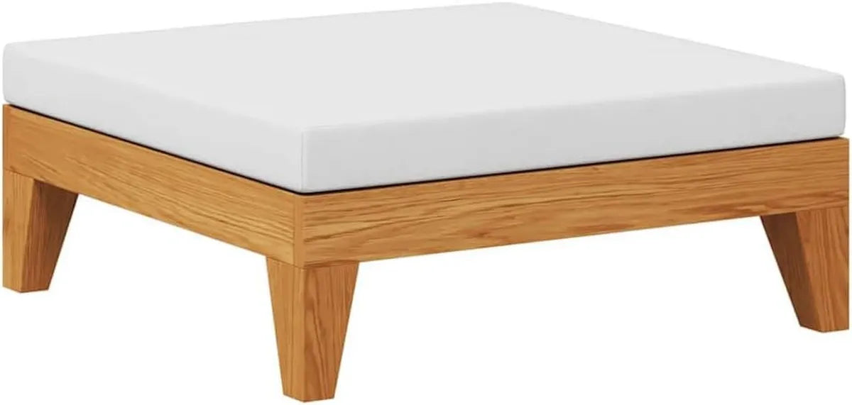 Poggiapiedi in Legno di Acacia con Cuscino Bianco Crema Set da Esterno Modulare Tavolino Resistente alle Intemperie e Durevole