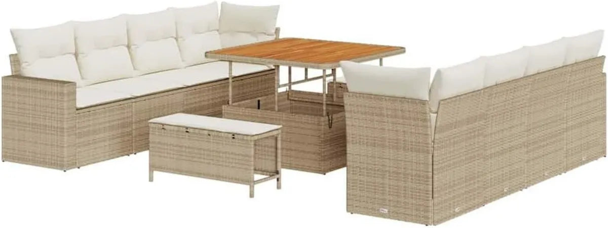 Set Divano da Giardino 11 Pezzi in Polyrattan Beige, Design Modulabile e Robusto, Comfort Elegante per Esterni