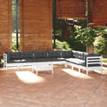 Set Salotto da Giardino in Pino Massello 9 Pezzi con Cuscini Bianchi