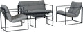 Set Arredo Giardino 4 Pezzi con Divano, Poltrone e Tavolino in Vetro, Struttura Acciaio, Nero e Grigio