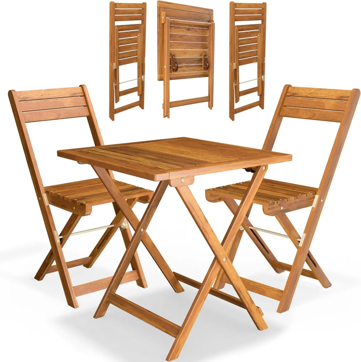 Set da Giardino 3 Pezzi in Legno di Acacia Pieghevole per Esterni