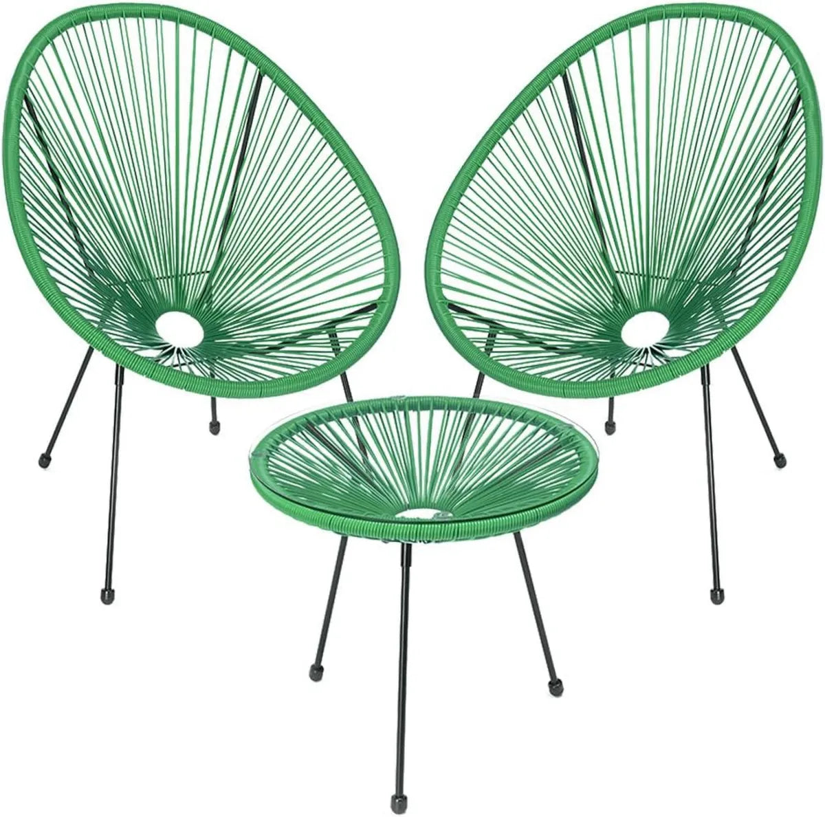 Set Arredo Giardino in Polyrattan con Tavolino e 2 Poltrone Uovo Verde Menta
