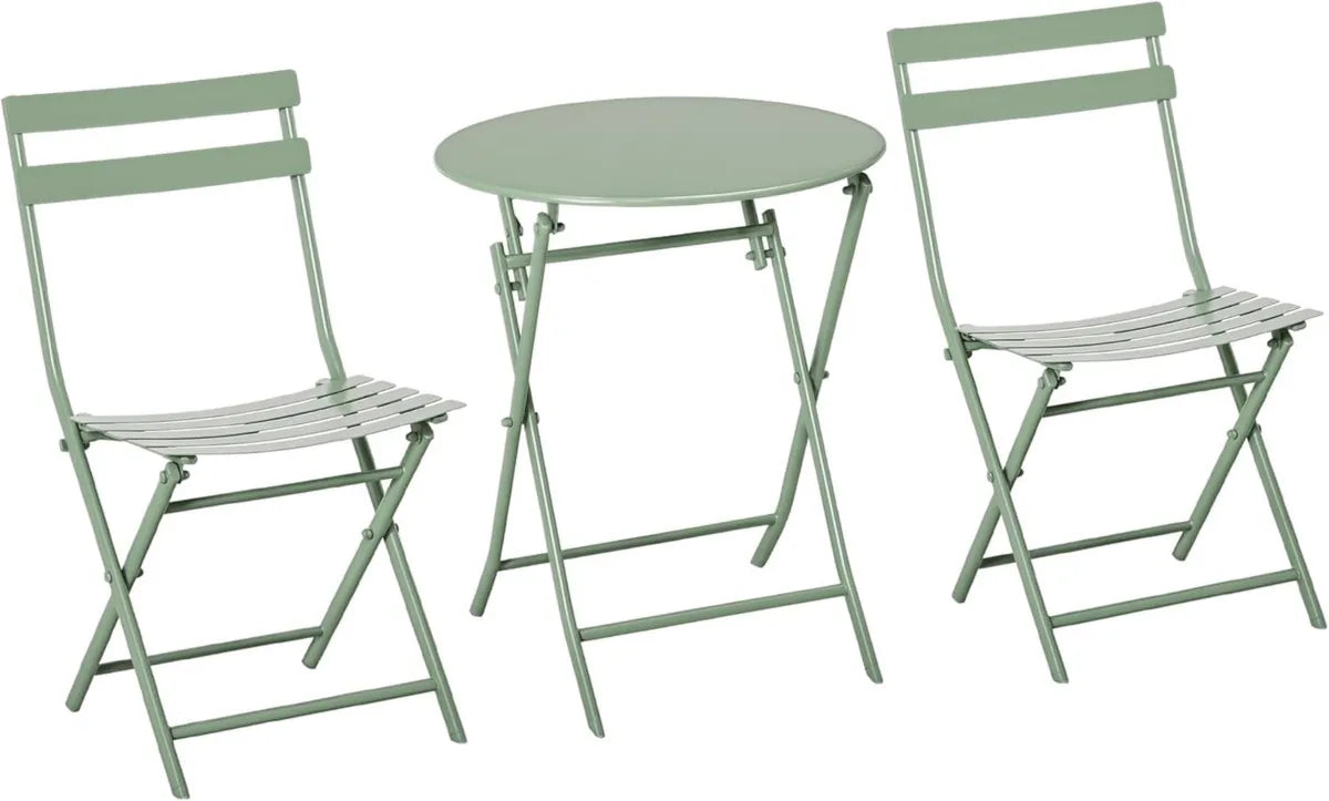 Set Mobili da Giardino Pieghevoli in Acciaio Verdi, 3 Pezzi per Balcone e Terrazzo