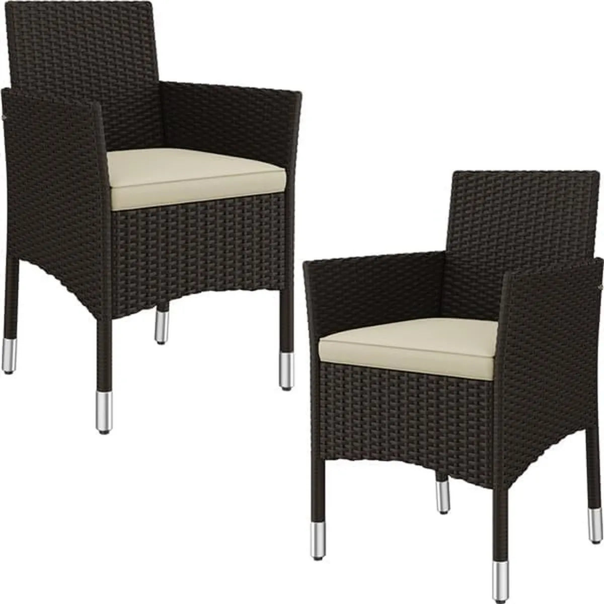 Set 2 Sedie da Giardino in Polyrattan con Braccioli e Cuscini Beige