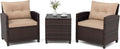 Set Salotto da Giardino in Rattan, 3 Pezzi: 1 Tavolo, 2 Poltrone con Cuscini, Ideale per Balcone e Terrazza