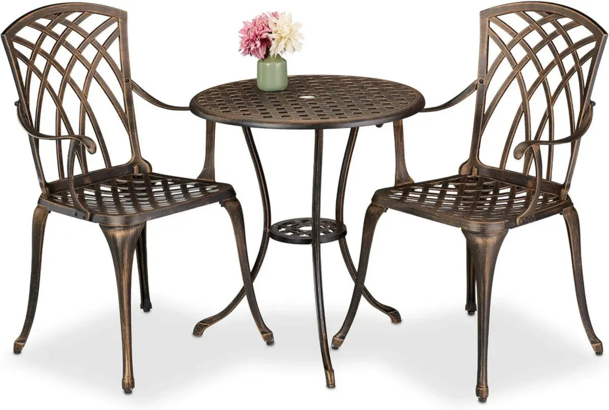 Set Bistrot 3 Pezzi: Tavolo da Giardino e Sedie in Alluminio Stile Retrò, Nero Bronzo
