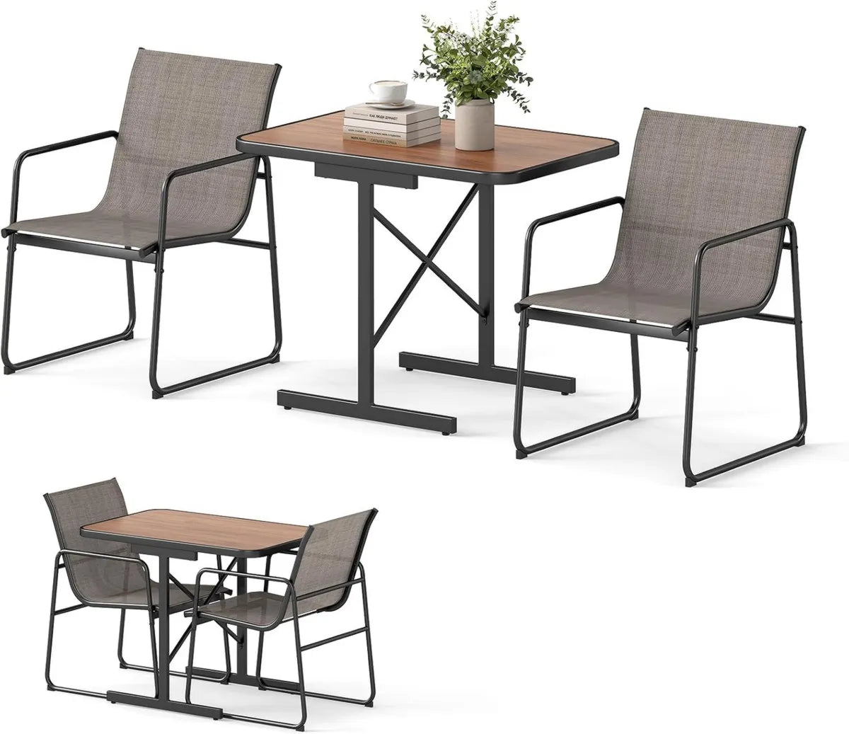 Set Arredo da Giardino a 3 Pezzi in Textilene Grigio per Balcone e Patio