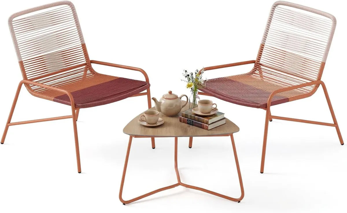 Set da Giardino in Rattan per Balcone, 2 Sedie con Tavolino, Resistente alle Intemperie