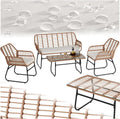Set Salotto da Esterno in Rattan con Tavolo, Sedie e Divano Imbottiti, Ideale per Balcone e Giardino