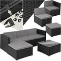 Set Salottino in Rattan per Giardino con Tavolo in Vetro e Poltrone, Imbottiture Impermeabili, Anti-UV, 3/4 Posti, Nero