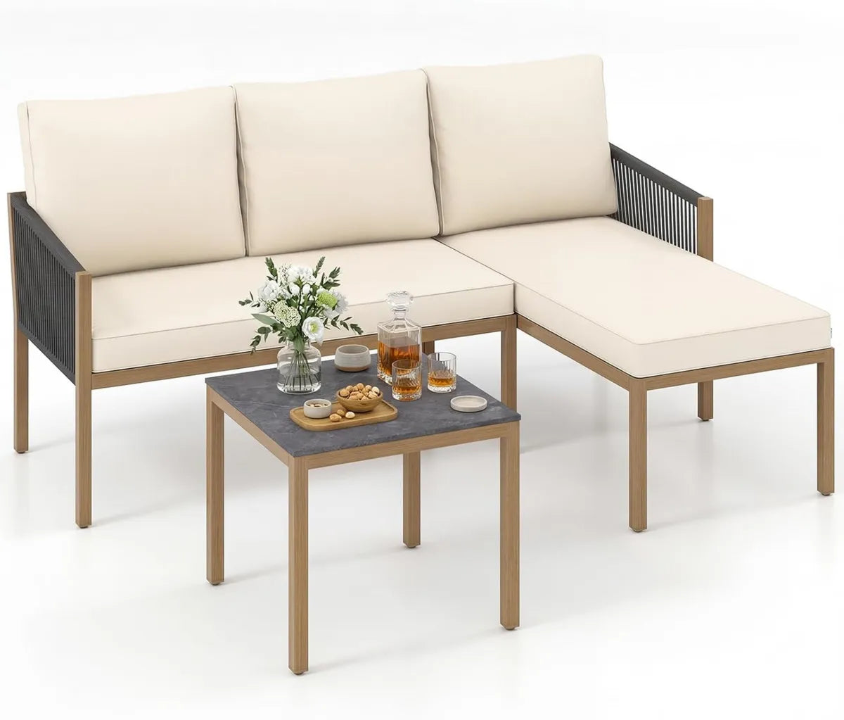 Set Giardino 3 Pezzi: Divani Componibili e Tavolino per Esterni