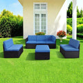Set Salotto da Giardino in Polyrattan Blu con Cuscini Comodi e 5 Posti