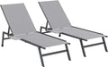 Set 2 Lettini Sdraio con Tavolino, Schienale Regolabile, Texteline, Ruote, Grigio