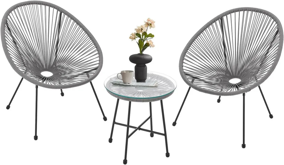 Set mobili da balcone 3 pezzi con tavolo e poltrone grigio chiaro