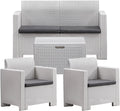 Set Salotto Nebraska 4 Posti in Resina, Colore Bianco, 281x155x79 cm