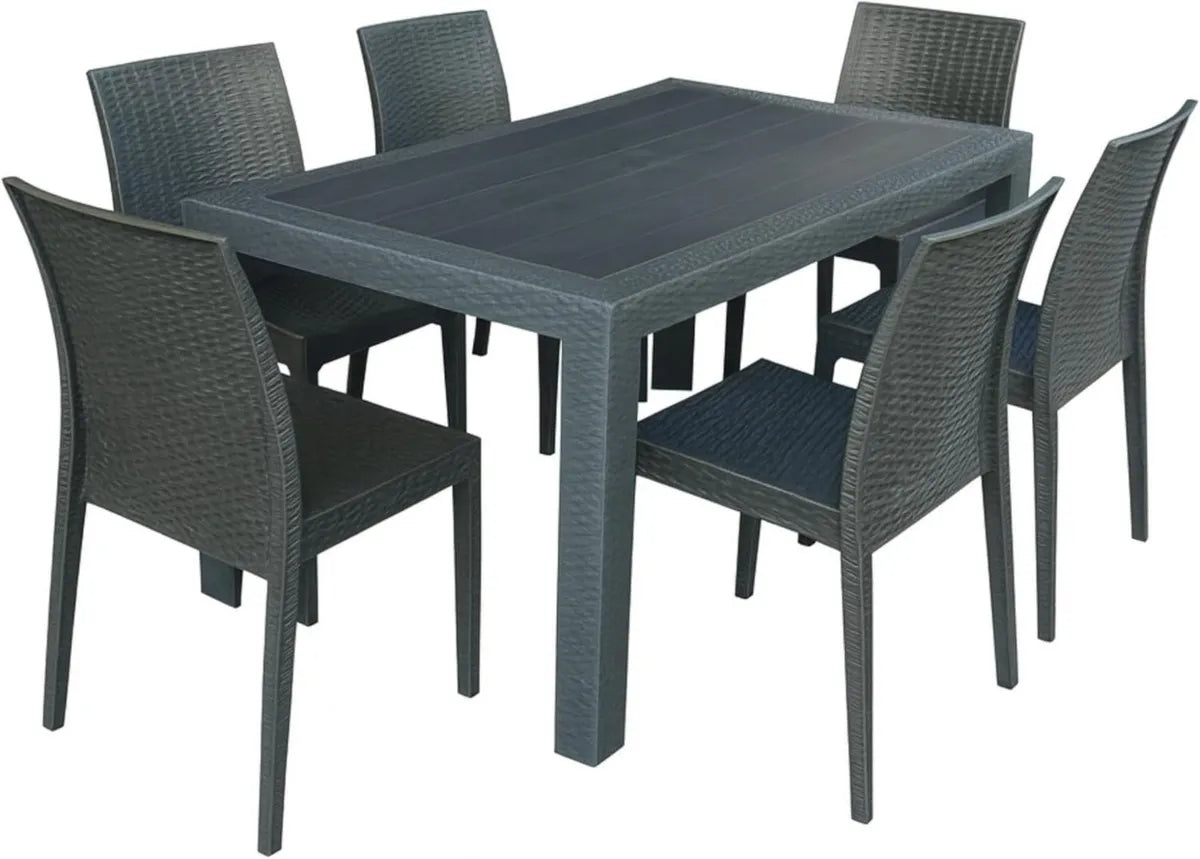 Set da Giardino in Rattan: Tavolo e 6 Sedie Antracite