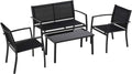 Set da Giardino Outsunny in Metallo Nero: Tavolo, 2 Sedie e Panca