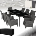Set Arredo Giardino in Rattan con Tavolo in Vetro e 8 Sedie Regolabili - Grigio