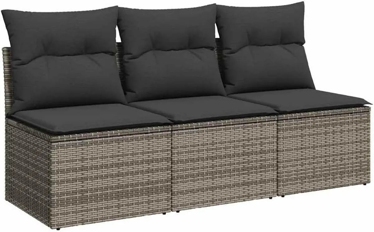 Divano da Esterno in Polyrattan Grigio con Cuscini per 3 Persone