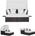 Set da Giardino in Rattan PE, Divano Letto Matrimoniale con Tettuccio, Tavolino e Cuscini, 165x153x138 cm (Bianco)