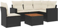 Set Divano da Giardino in Polyrattan Nero con Cuscini, 6 Pezzi