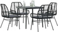 Set mobili da giardino in rattan sintetico resistente, 5 pezzi con cuscini e tavolo in vetro
