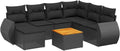 Set da Giardino 8 Pezzi in Polyrattan con Cuscini Neri e Tavolo in Acacia