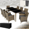 Set da Giardino in Rattan con Tavolo in Vetro e 8 Sedie Regolabili