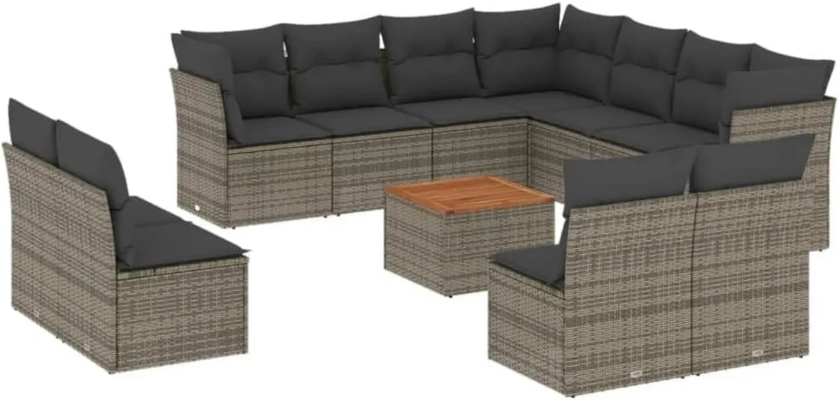 Set modulare da giardino in rattan sintetico grigio con 12 pezzi e cuscini