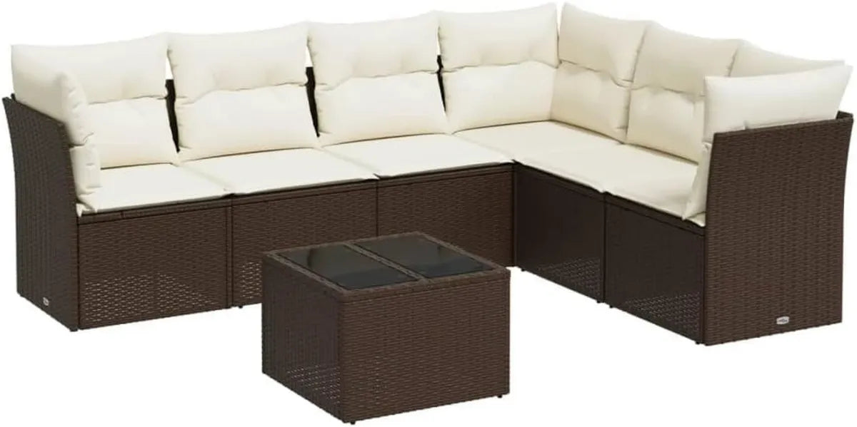 Set da Giardino in Polyrattan Marrone con Cuscini e Tavolo