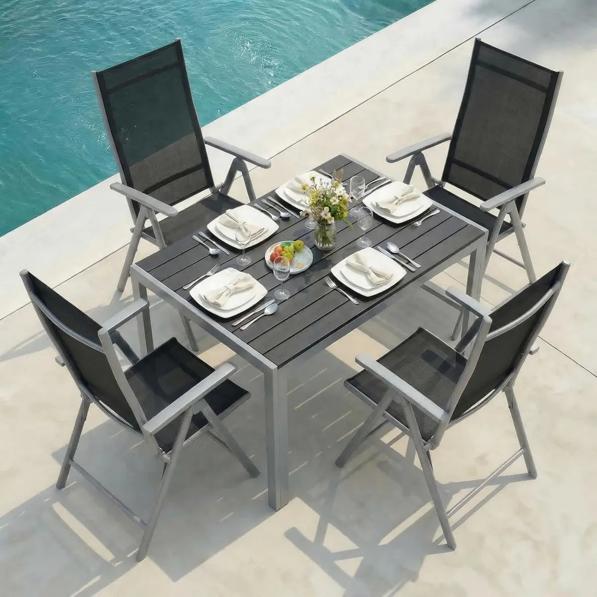 Set Arredo Giardino in Alluminio: Tavolo e Sedie Pieghevoli Regolabili