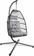 Sedia a Dondolo Sospesa in Rattan per Giardino con Cuscino, Design Moderno