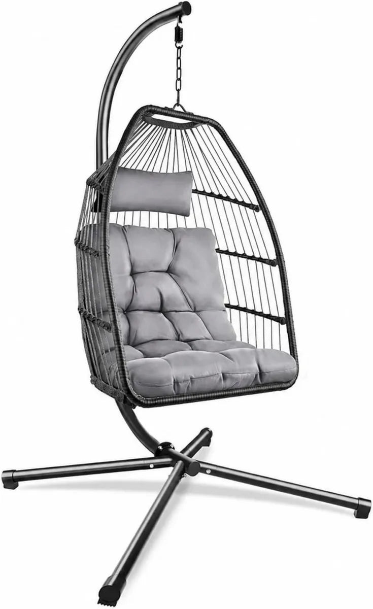Sedia a Dondolo Sospesa in Rattan per Giardino con Cuscino, Design Moderno