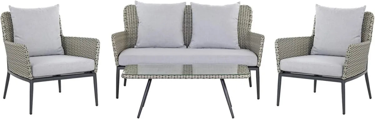Set Salotto Da Giardino Premium in Alluminio e Rattan con Cuscini