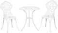 Set da Giardino in Alluminio Bianco con Motivo Floreale, 2 Sedie e Tavolino Rotondo