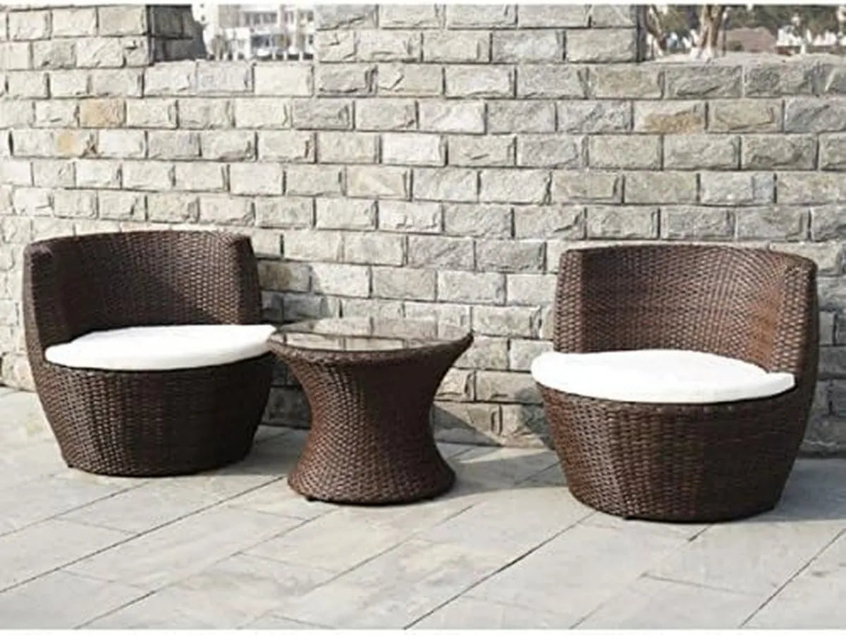 Set Salotto Esterno in Rattan con Tavolino e Poltrone - Cuscini Inclusi, Design Moderno