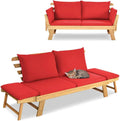 Divano Letto Pieghevole Moderno per Due Persone con Materasso, Struttura in Legno, Grigio/Beige/Rosso