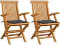 Set di 2 Sedie Pieghevoli in Teak con Cuscino Antracite per Esterni