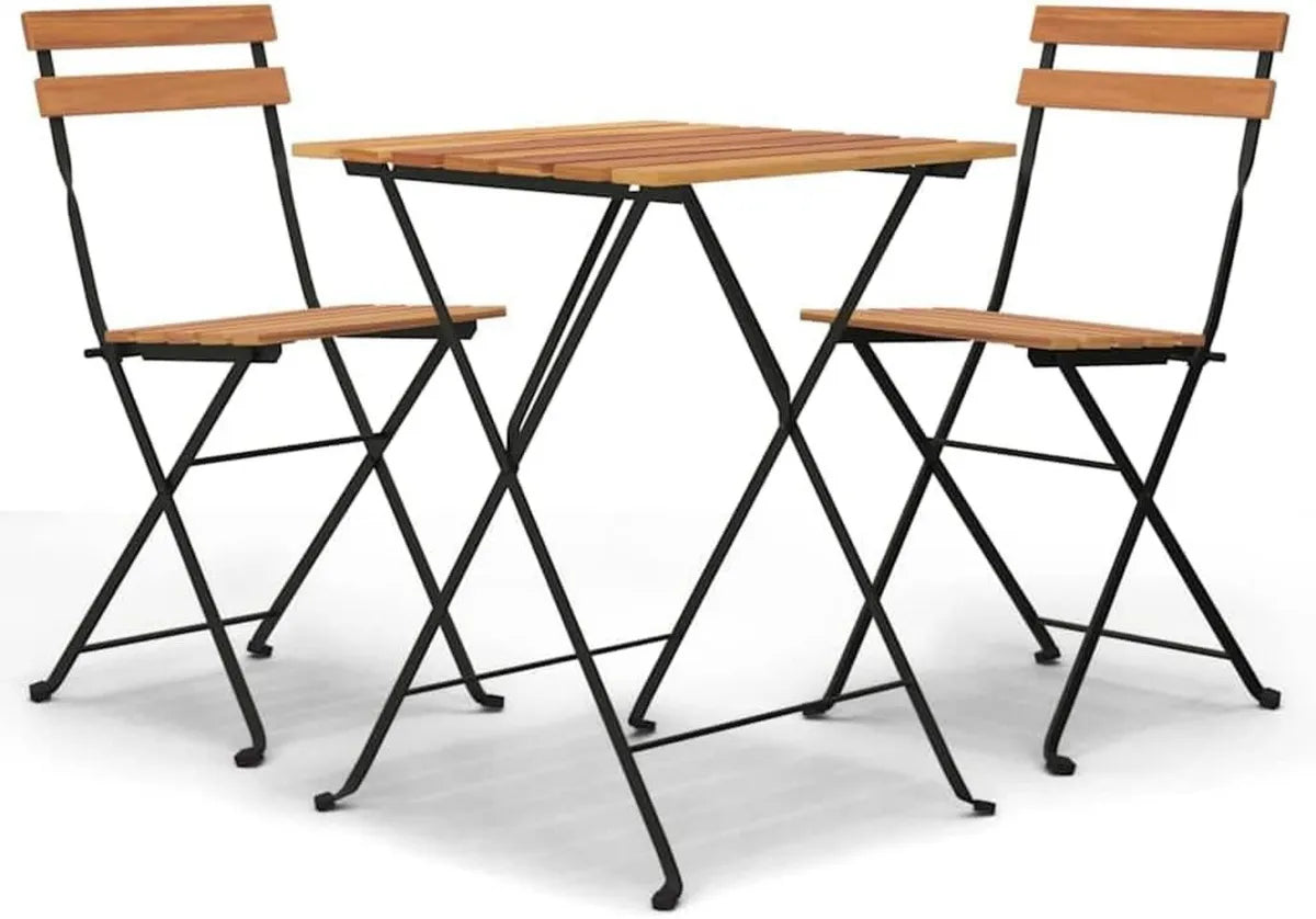 Set bistrot da balcone in teak e acciaio, mobili da giardino pieghevoli