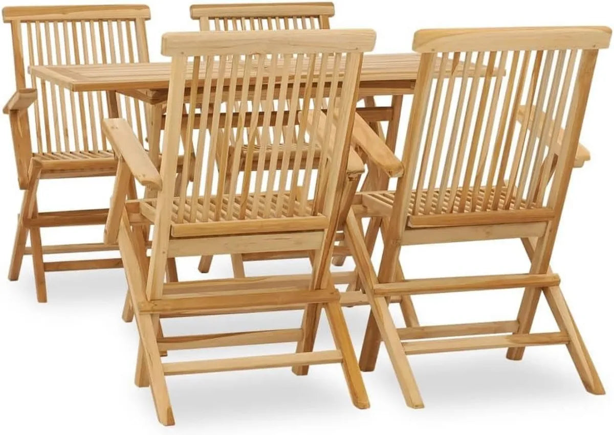 Set pranzo giardino in teak pieghevole con foro ombrellone, mobili esterni resistenti alle intemperie, 4 sedie incluse