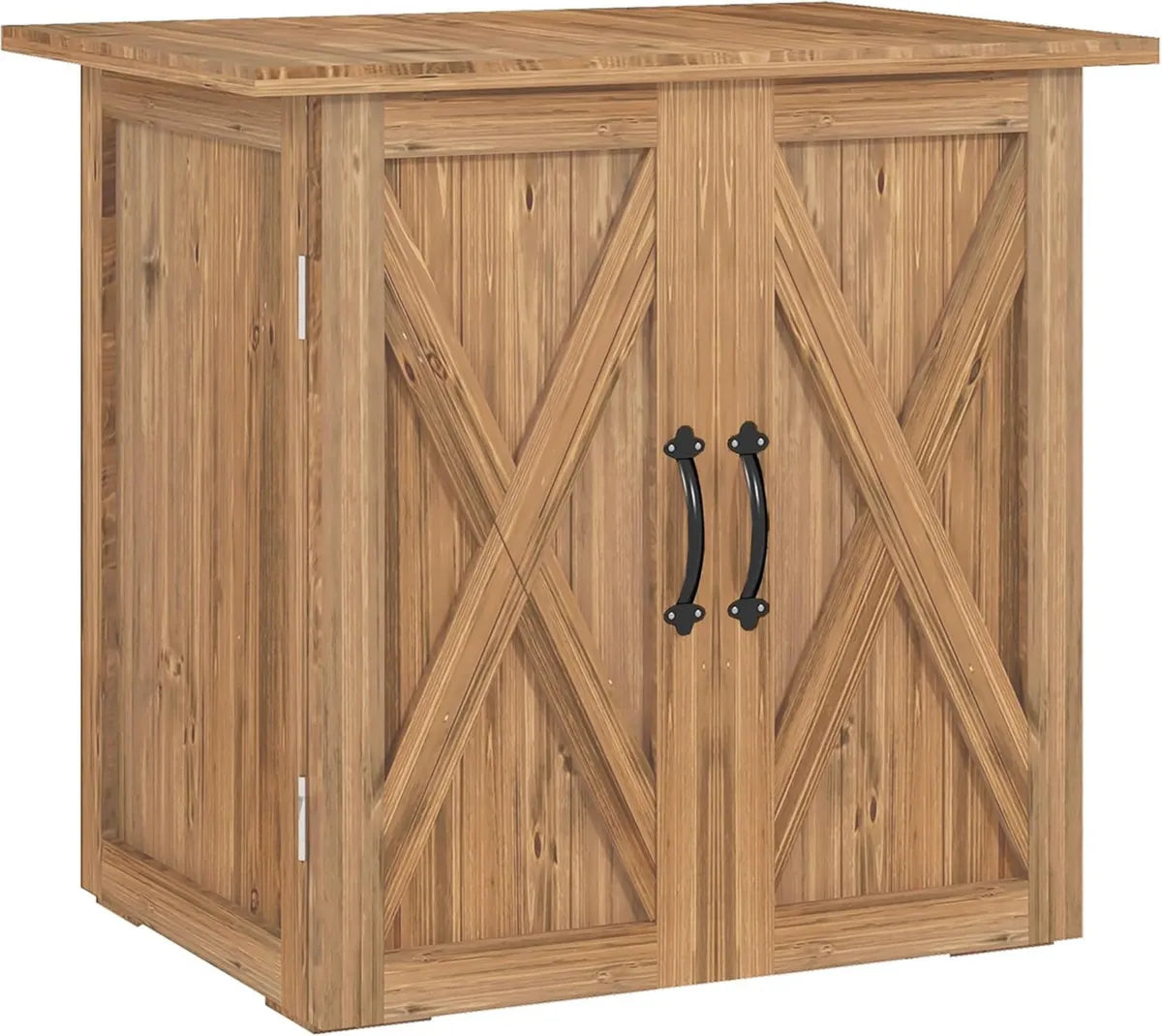 Armadio per Esterni in Legno di Abete a Doppia Porta, Casetta da Giardino con Tetto Impermeabile e Serratura Magnetica, Ideale per Attrezzi, 77x55x72 cm, Marrone