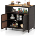 Credenza da Esterno in Rattan e Legno di Acacia con Ante e Ripiano Aperto