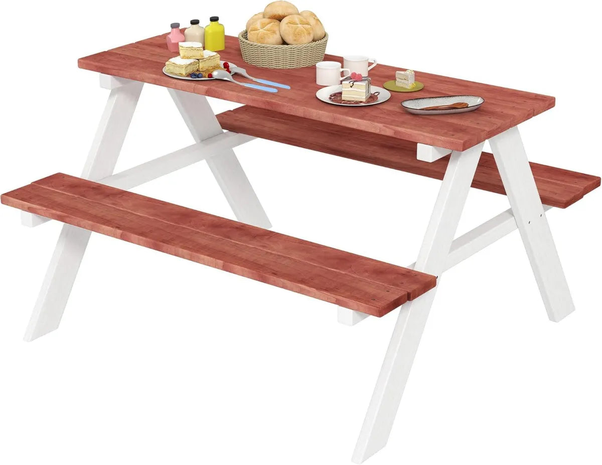 Set Tavolo Picnic per Bambini in Legno, Mobili da Giardino, Età 3-8, Colore Marrone