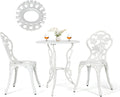 Set da giardino in alluminio con sedie e tavolo, motivo rose, resistente alle intemperie, 3 pezzi (bianco)