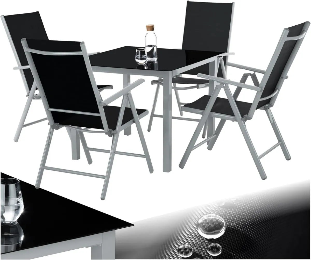Set Tavolo e Sedie da Giardino in Alluminio con Piano in Vetro e Sedie Reclinabili - Resistente alle Intemperie